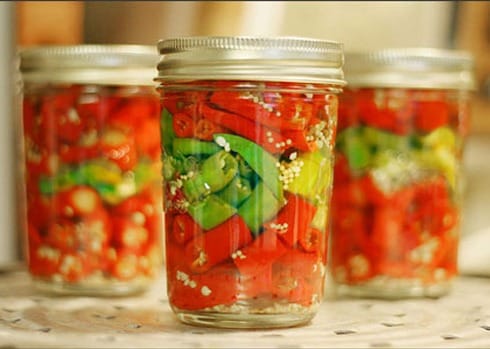 Arrange the chili in a jar/jar.